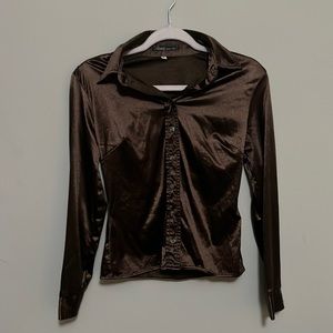 brown formal satin texture long sleeve